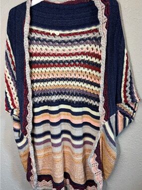 Moth Anthropologie Open Knit Cardigan Boho Striped Draped Sweater M